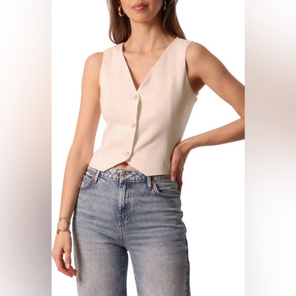 AVEC LES FILLES Button-up Crop Vest In Cream Size M - Picture 1 of 5